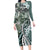 Aloha Vintage Plumeria Hawaiian Tapa Pattern Long Sleeve Bodycon Dress Dark Turquoise Hawaiian Tapa Pattern - Polynesian Pride