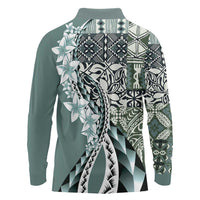 Aloha Vintage Plumeria Hawaiian Tapa Pattern Long Sleeve Polo Shirt Dark Turquoise Hawaiian Tapa Pattern - Polynesian Pride