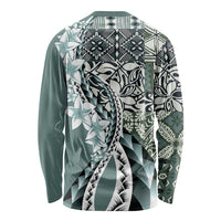 Aloha Vintage Plumeria Hawaiian Tapa Pattern Long Sleeve Shirt Dark Turquoise Hawaiian Tapa Pattern - Polynesian Pride