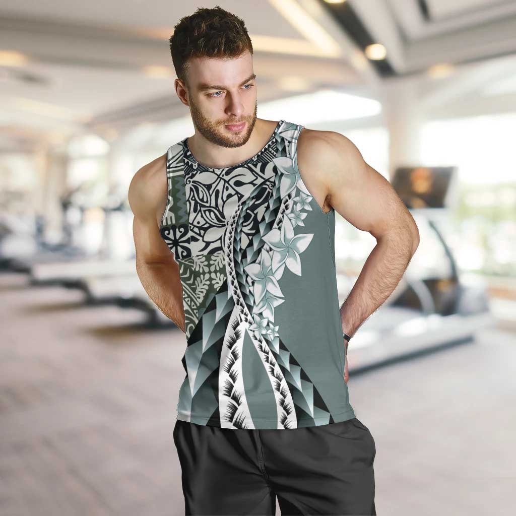 Aloha Vintage Plumeria Hawaiian Tapa Pattern Men Tank Top Dark Turquoise Hawaiian Tapa Pattern - Polynesian Pride