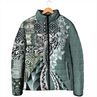 Aloha Vintage Plumeria Hawaiian Tapa Pattern Padded Jacket Dark Turquoise Hawaiian Tapa Pattern - Polynesian Pride