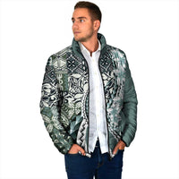 Aloha Vintage Plumeria Hawaiian Tapa Pattern Padded Jacket Dark Turquoise Hawaiian Tapa Pattern - Polynesian Pride