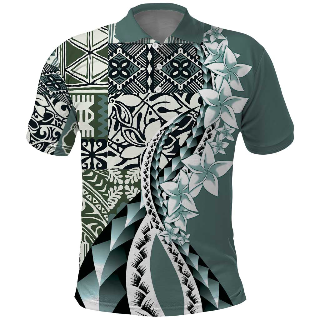 Aloha Vintage Plumeria Hawaiian Tapa Pattern Polo Shirt Dark Turquoise Hawaiian Tapa Pattern - Polynesian Pride