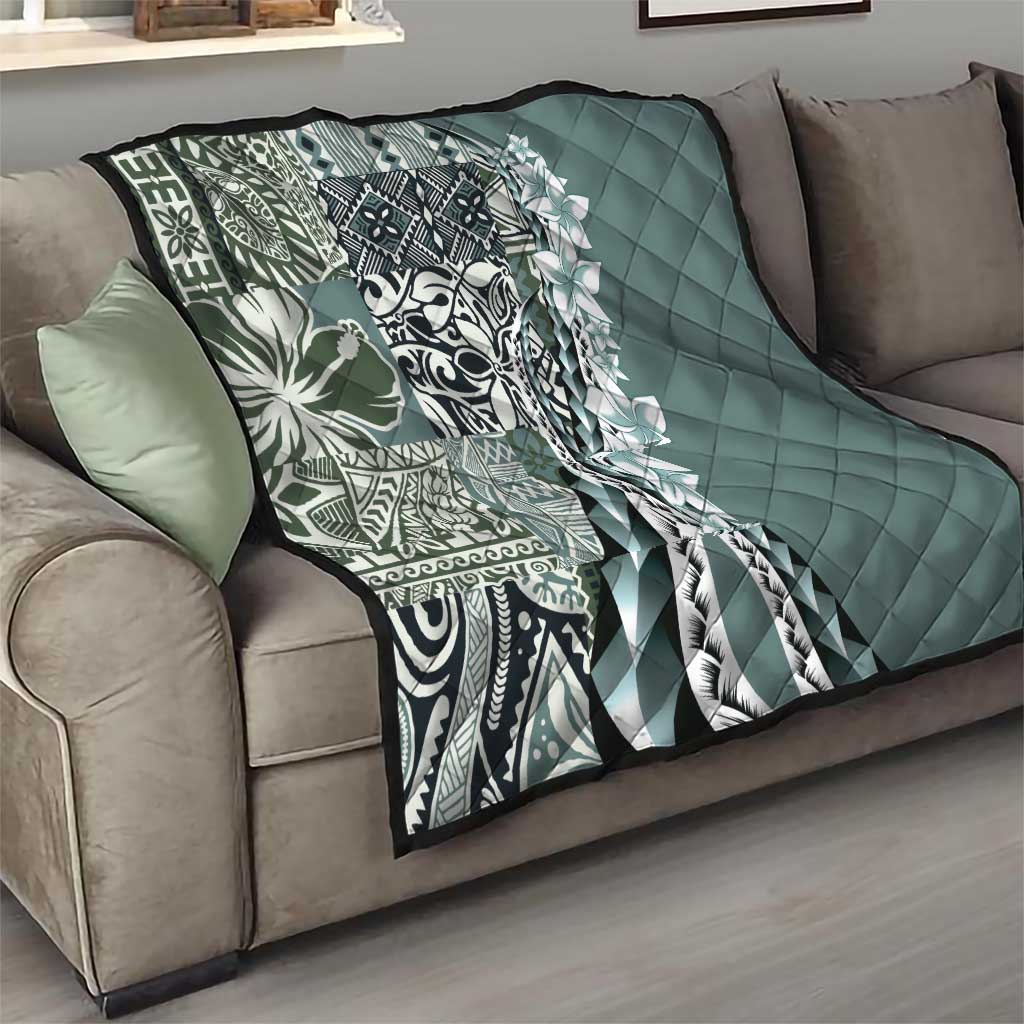 Aloha Vintage Plumeria Hawaiian Tapa Pattern Quilt Dark Turquoise Hawaiian Tapa Pattern - Polynesian Pride