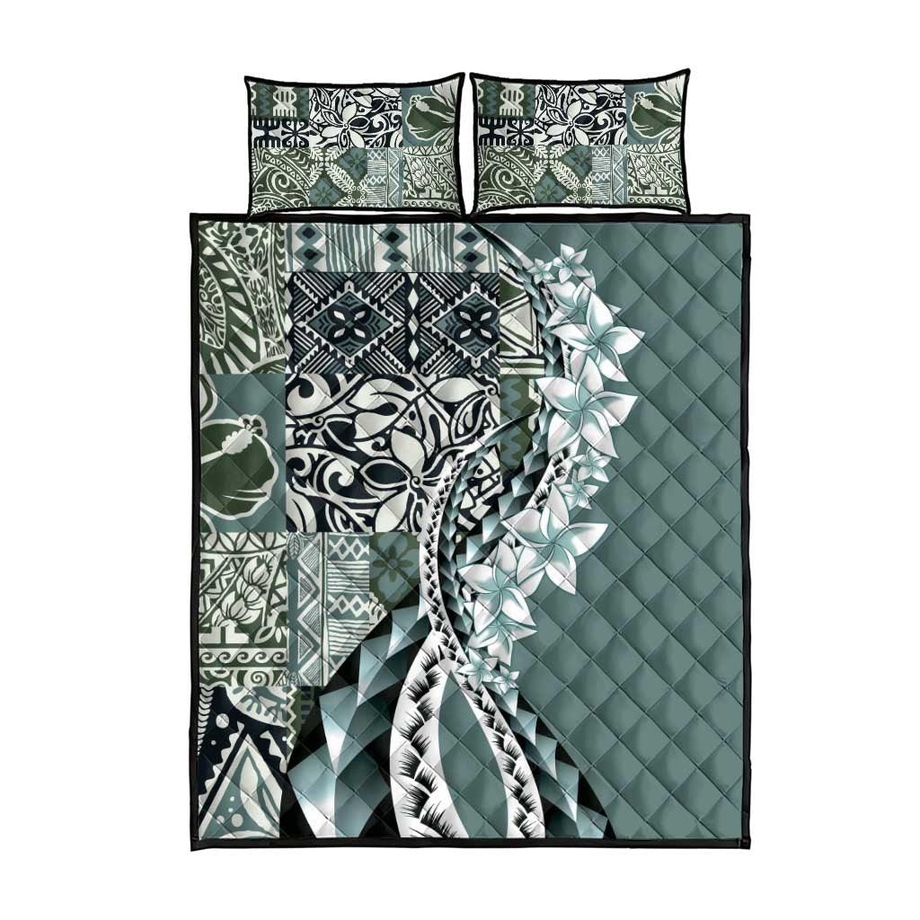 Aloha Vintage Plumeria Hawaiian Tapa Pattern Quilt Bed Set Dark Turquoise Hawaiian Tapa Pattern - Polynesian Pride