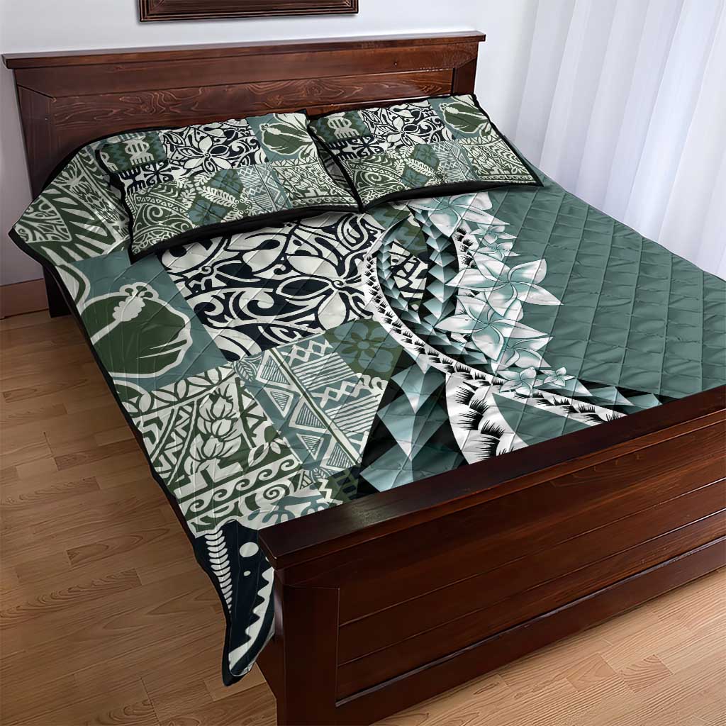 Aloha Vintage Plumeria Hawaiian Tapa Pattern Quilt Bed Set Dark Turquoise Hawaiian Tapa Pattern - Polynesian Pride