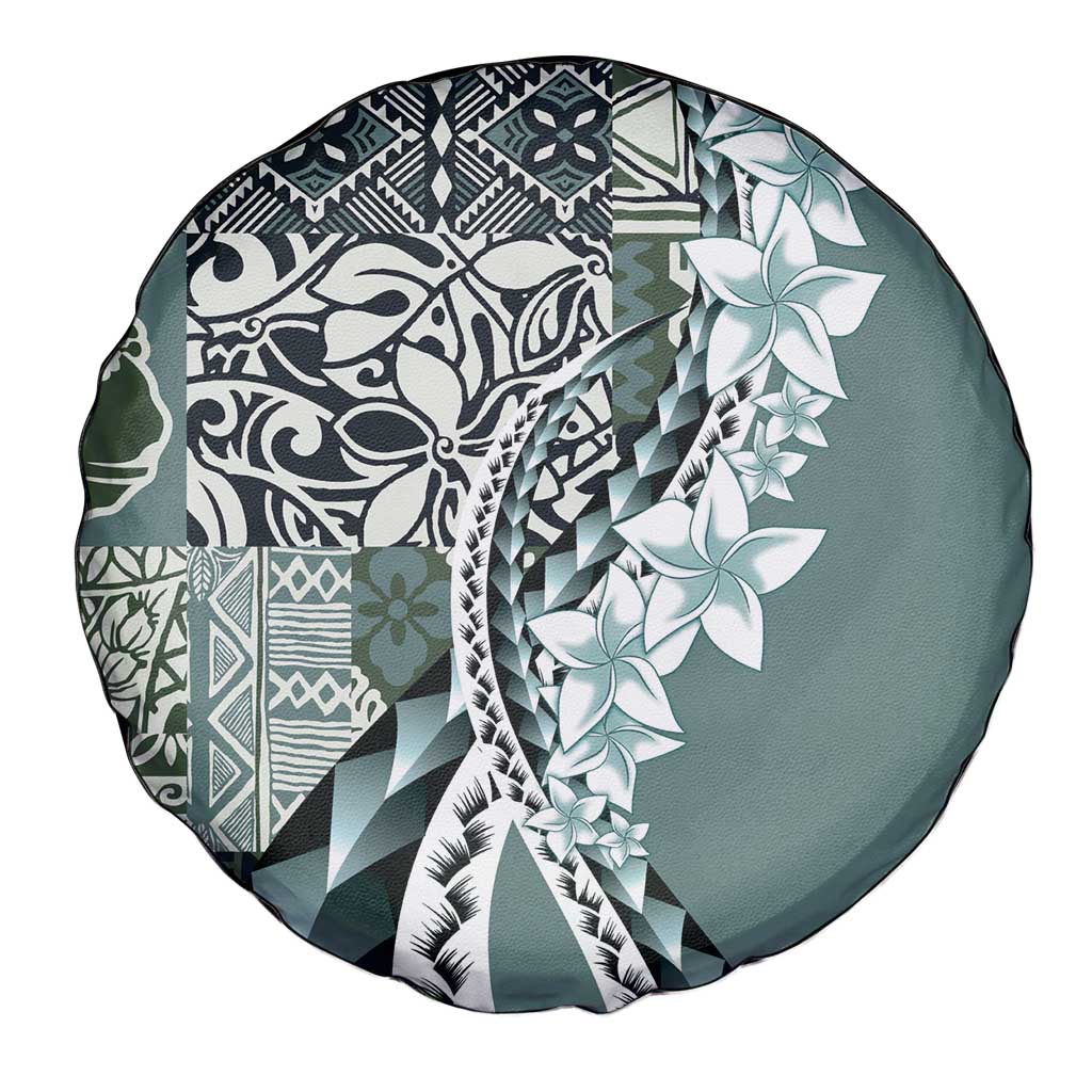 Aloha Vintage Plumeria Hawaiian Tapa Pattern Spare Tire Cover Dark Turquoise Hawaiian Tapa Pattern - Polynesian Pride