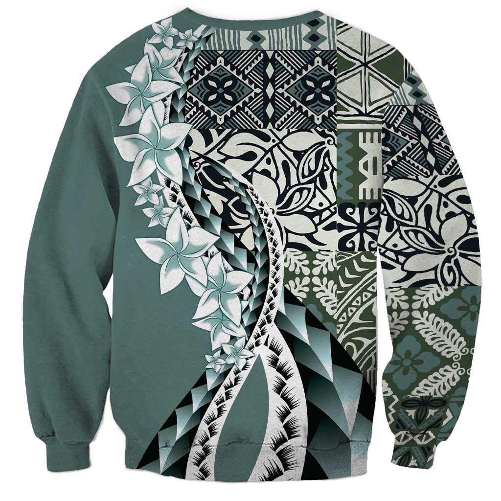 Aloha Vintage Plumeria Hawaiian Tapa Pattern Sweatshirt Dark Turquoise Hawaiian Tapa Pattern - Polynesian Pride