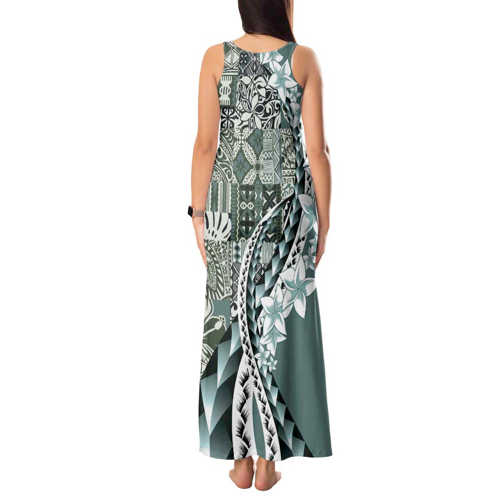 Aloha Vintage Plumeria Hawaiian Tapa Pattern Tank Maxi Dress Dark Turquoise Hawaiian Tapa Pattern - Polynesian Pride