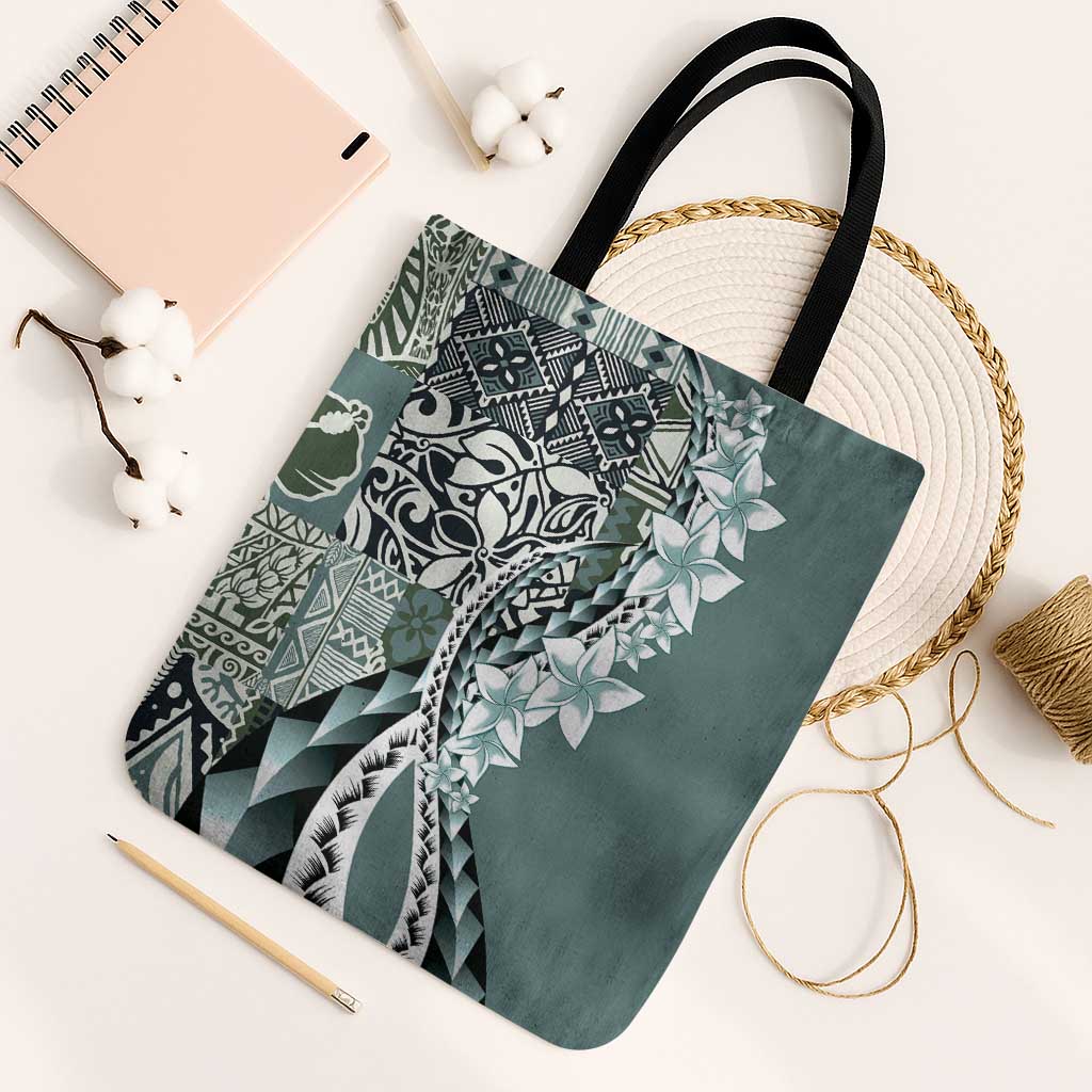 Aloha Vintage Plumeria Hawaiian Tapa Pattern Tote Bag Dark Turquoise Hawaiian Tapa Pattern - Polynesian Pride