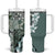 Aloha Vintage Plumeria Hawaiian Tapa Pattern Tumbler With Handle Dark Turquoise Hawaiian Tapa Pattern - Polynesian Pride