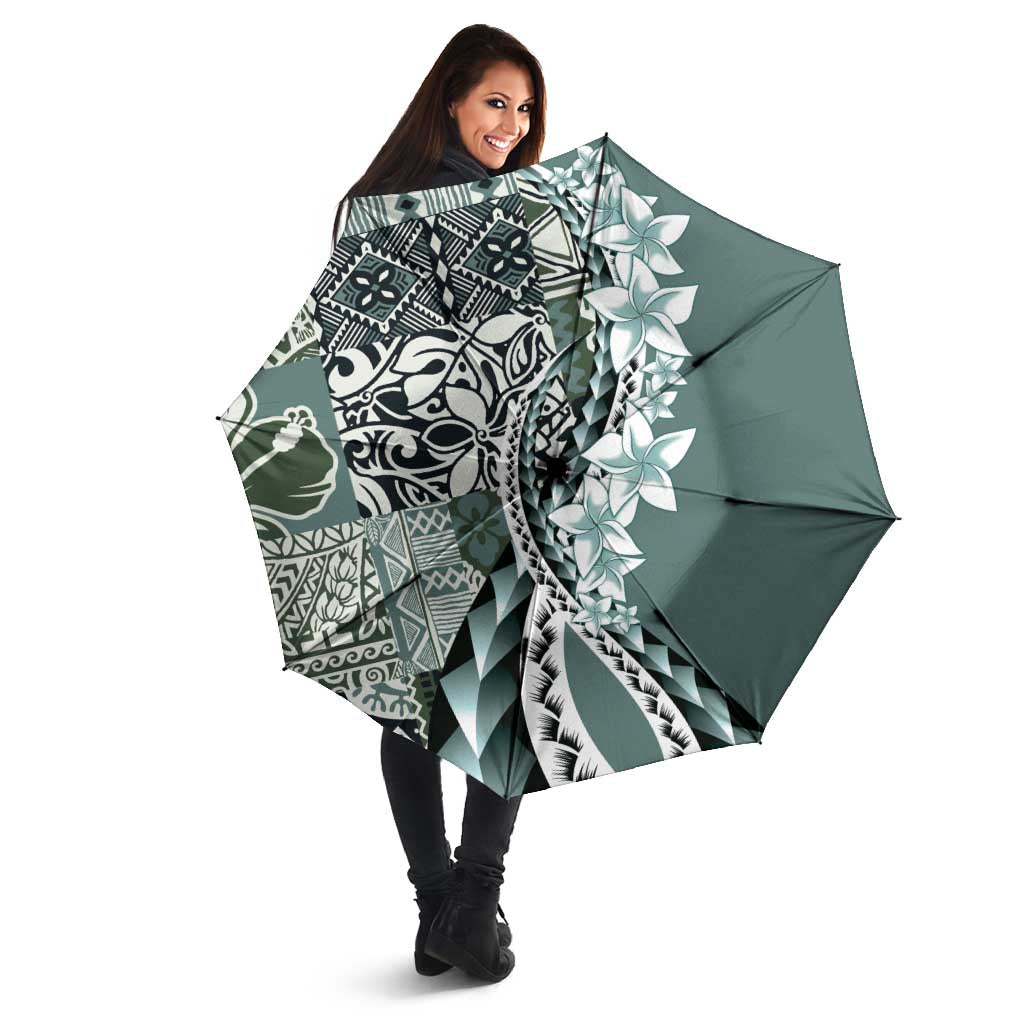 Aloha Vintage Plumeria Hawaiian Tapa Pattern Umbrella Dark Turquoise Hawaiian Tapa Pattern - Polynesian Pride