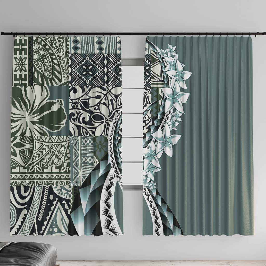 Aloha Vintage Plumeria Hawaiian Tapa Pattern Window Curtain Dark Turquoise Hawaiian Tapa Pattern - Polynesian Pride