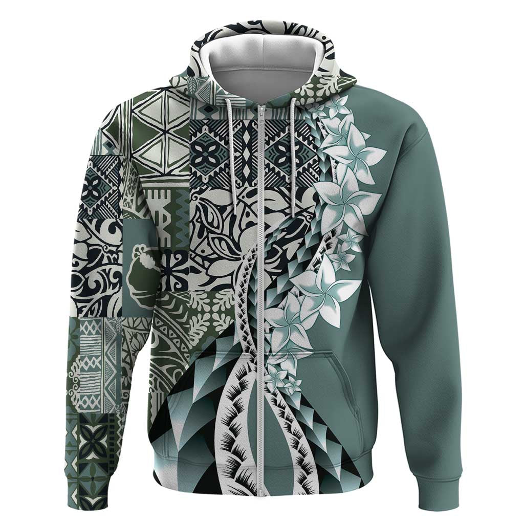 Aloha Vintage Plumeria Hawaiian Tapa Pattern Zip Hoodie Dark Turquoise Hawaiian Tapa Pattern - Polynesian Pride