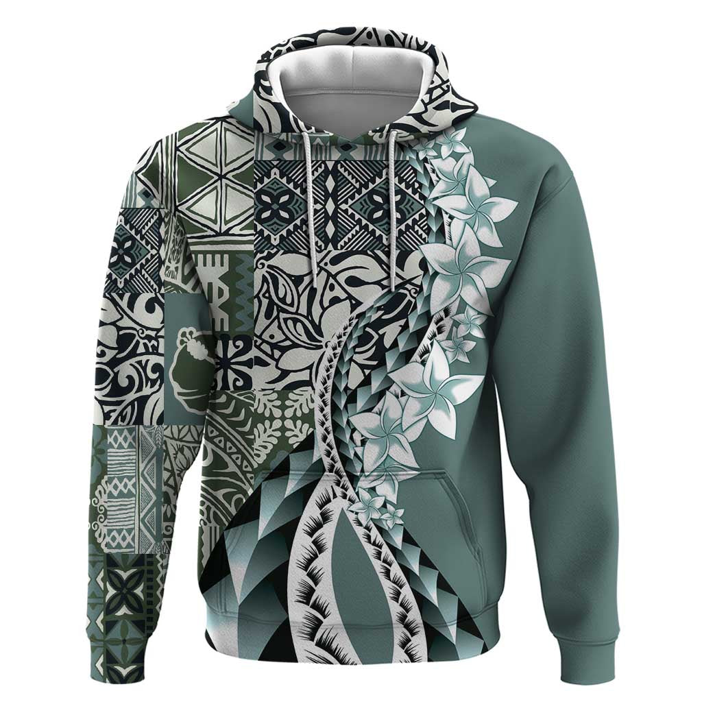Aloha Vintage Plumeria Hawaiian Tapa Pattern Zip Hoodie Dark Turquoise Hawaiian Tapa Pattern - Polynesian Pride