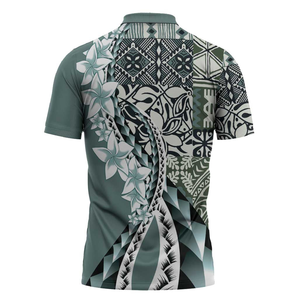Aloha Vintage Plumeria Hawaiian Tapa Pattern Zipper Polo Shirt Dark Turquoise Hawaiian Tapa Pattern - Polynesian Pride
