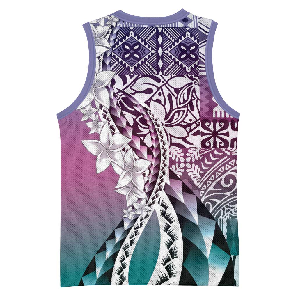 Aloha Vintage Plumeria Hawaiian Tapa Pattern Basketball Jersey Gradient Hawaiian Tapa Pattern - Polynesian Pride