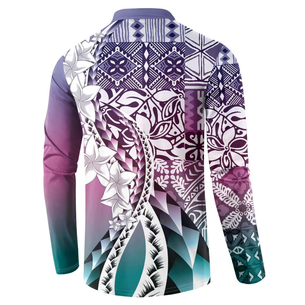 Aloha Vintage Plumeria Hawaiian Tapa Pattern Button Sweatshirt Gradient Hawaiian Tapa Pattern - Polynesian Pride