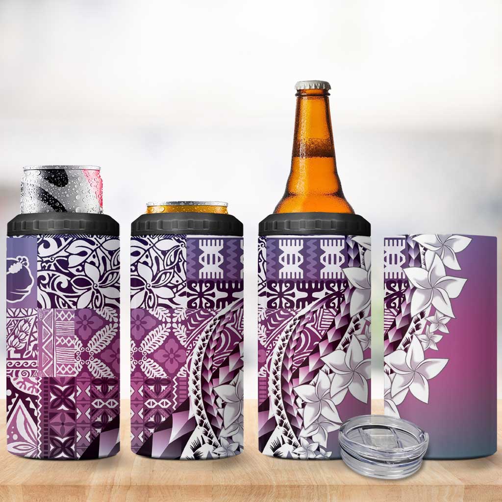 Aloha Vintage Plumeria Hawaiian Tapa Pattern 4 in 1 Can Cooler Tumbler Gradient Hawaiian Tapa Pattern - Polynesian Pride