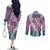 Aloha Vintage Plumeria Hawaiian Tapa Pattern Couples Matching Off The Shoulder Long Sleeve Dress and Long Sleeve Button Shirt Gradient Hawaiian Tapa Pattern - Polynesian Pride