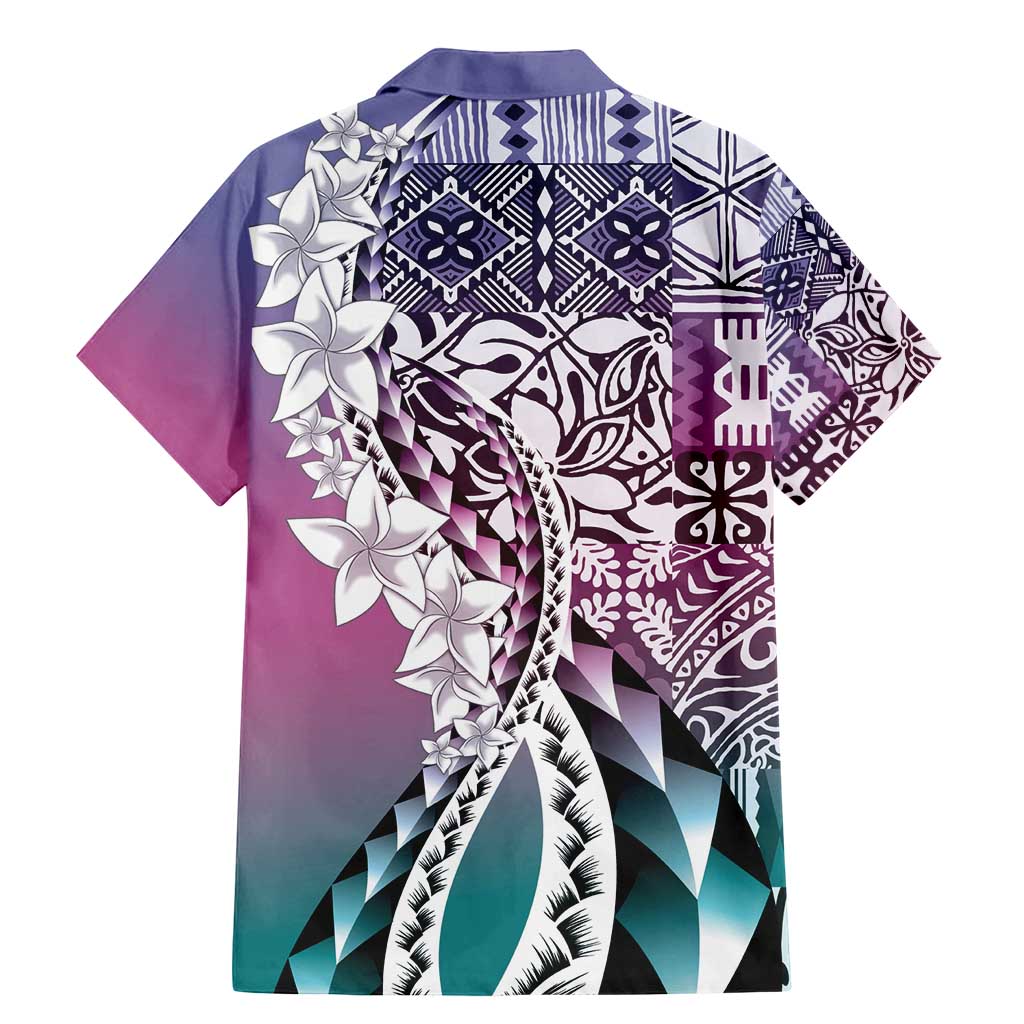 Aloha Vintage Plumeria Hawaiian Tapa Pattern Family Matching Mermaid Dress and Hawaiian Shirt Gradient Hawaiian Tapa Pattern - Polynesian Pride