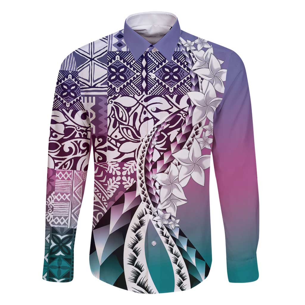 Aloha Vintage Plumeria Hawaiian Tapa Pattern Family Matching Mermaid Dress and Hawaiian Shirt Gradient Hawaiian Tapa Pattern - Polynesian Pride