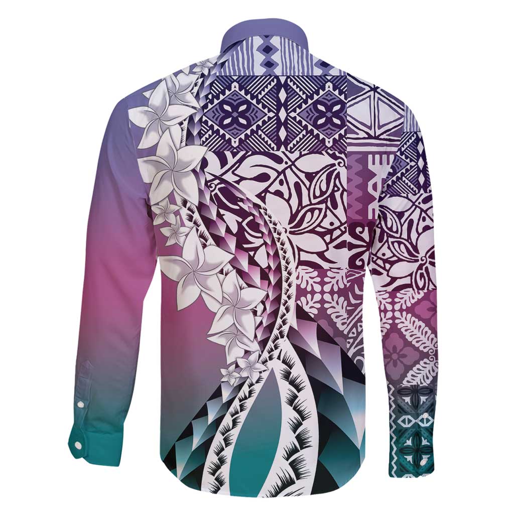 Aloha Vintage Plumeria Hawaiian Tapa Pattern Family Matching Mermaid Dress and Hawaiian Shirt Gradient Hawaiian Tapa Pattern - Polynesian Pride