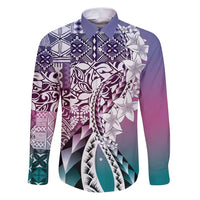 Aloha Vintage Plumeria Hawaiian Tapa Pattern Family Matching Puletasi and Hawaiian Shirt Gradient Hawaiian Tapa Pattern - Polynesian Pride