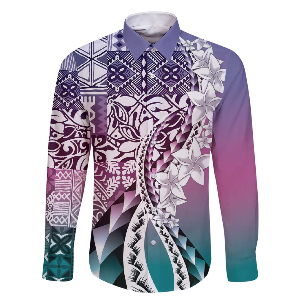 Aloha Vintage Plumeria Hawaiian Tapa Pattern Family Matching Short Sleeve Bodycon Dress and Hawaiian Shirt Gradient Hawaiian Tapa Pattern - Polynesian Pride