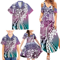 Aloha Vintage Plumeria Hawaiian Tapa Pattern Family Matching Summer Maxi Dress and Hawaiian Shirt Gradient Hawaiian Tapa Pattern - Polynesian Pride