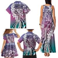 Aloha Vintage Plumeria Hawaiian Tapa Pattern Family Matching Tank Maxi Dress and Hawaiian Shirt Gradient Hawaiian Tapa Pattern - Polynesian Pride