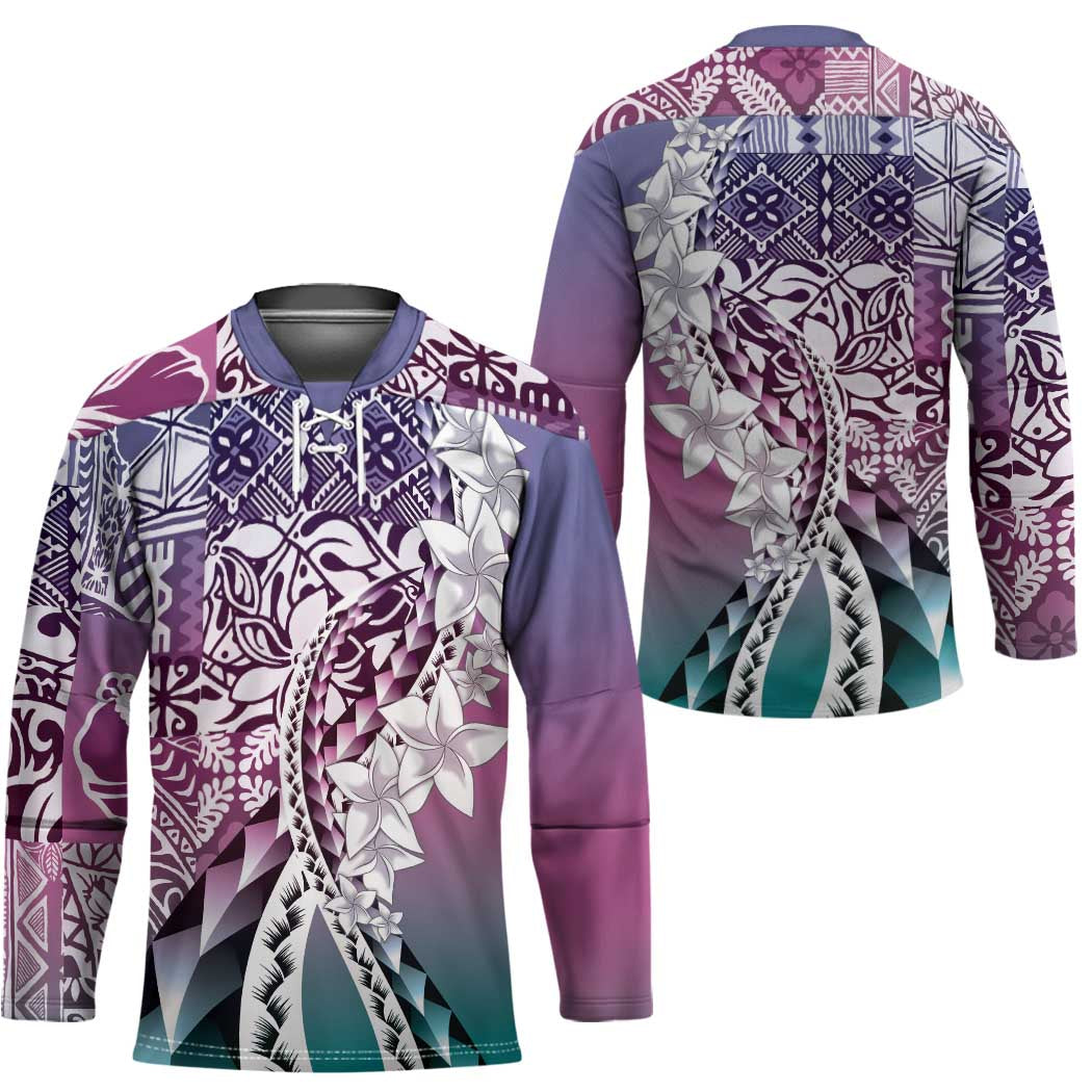 Aloha Vintage Plumeria Hawaiian Tapa Pattern Hockey Jersey Gradient Hawaiian Tapa Pattern - Polynesian Pride