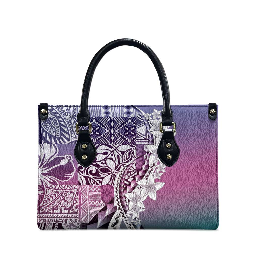 Aloha Vintage Plumeria Hawaiian Tapa Pattern Leather Bag Gradient Hawaiian Tapa Pattern - Polynesian Pride