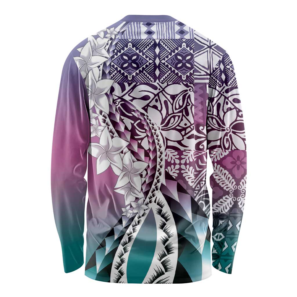 Aloha Vintage Plumeria Hawaiian Tapa Pattern Long Sleeve Shirt Gradient Hawaiian Tapa Pattern - Polynesian Pride