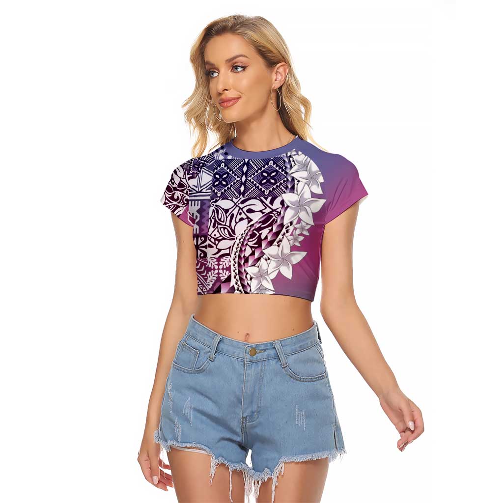 Aloha Vintage Plumeria Hawaiian Tapa Pattern Raglan Cropped T Shirt Gradient Hawaiian Tapa Pattern - Polynesian Pride