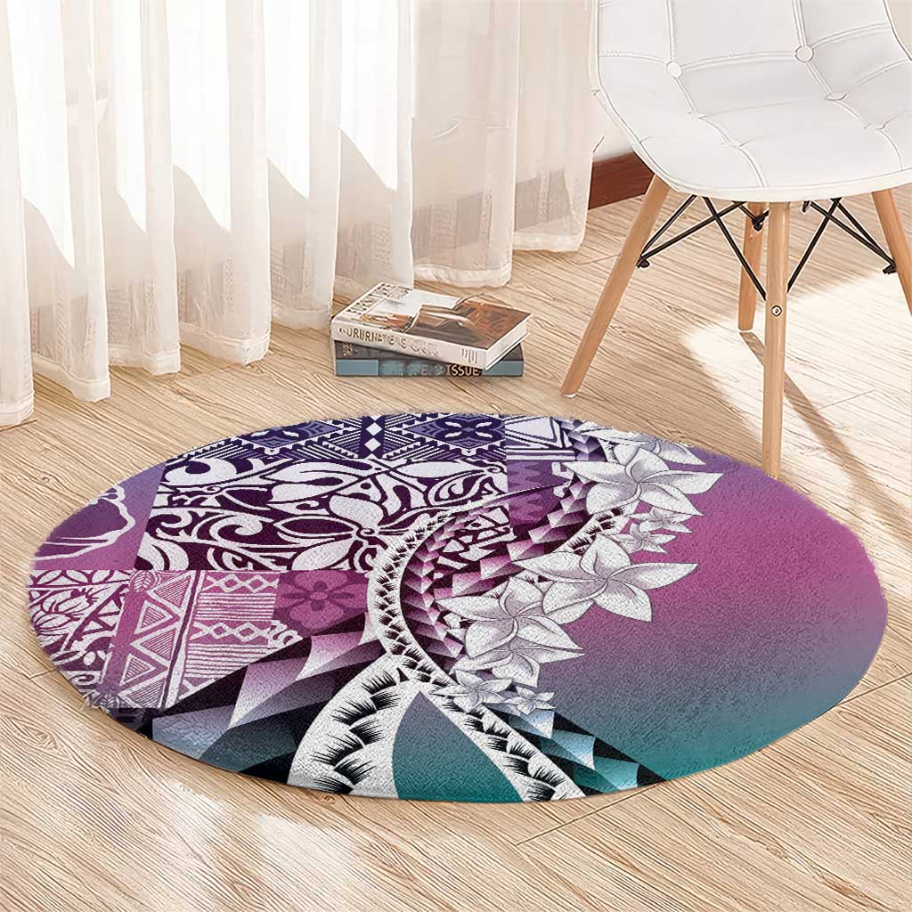 Aloha Vintage Plumeria Hawaiian Tapa Pattern Round Carpet Gradient Hawaiian Tapa Pattern - Polynesian Pride