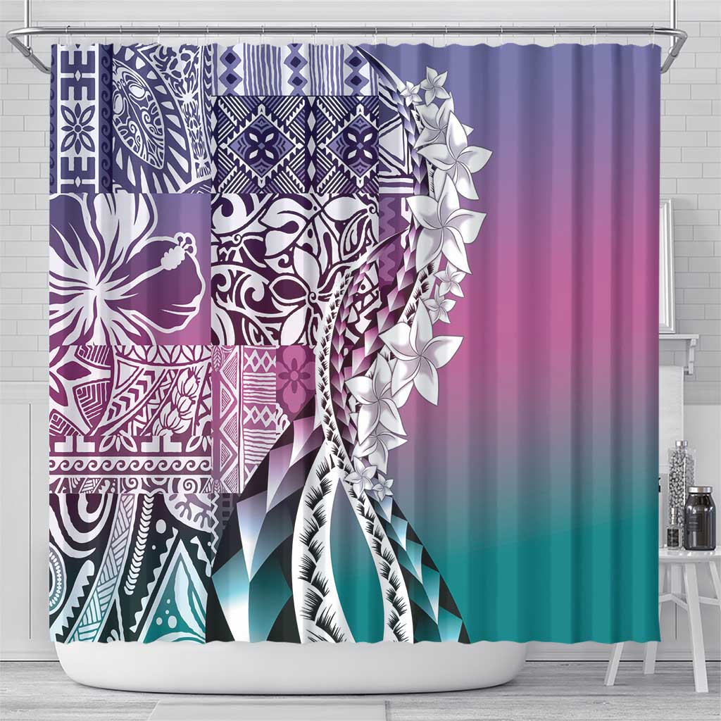 Aloha Vintage Plumeria Hawaiian Tapa Pattern Shower Curtain Gradient Hawaiian Tapa Pattern - Polynesian Pride