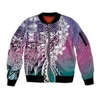Aloha Vintage Plumeria Hawaiian Tapa Pattern Sleeve Zip Bomber Jacket Gradient Hawaiian Tapa Pattern - Polynesian Pride