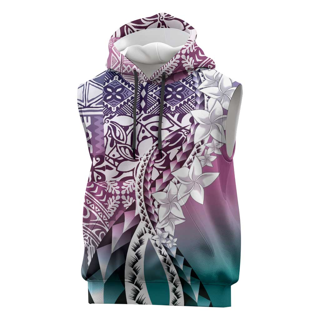 Aloha Vintage Plumeria Hawaiian Tapa Pattern Sleeveless Hoodie Gradient Hawaiian Tapa Pattern - Polynesian Pride