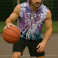 Aloha Vintage Plumeria Hawaiian Tapa Pattern Sleeveless Zip Hoodie Gradient Hawaiian Tapa Pattern - Polynesian Pride