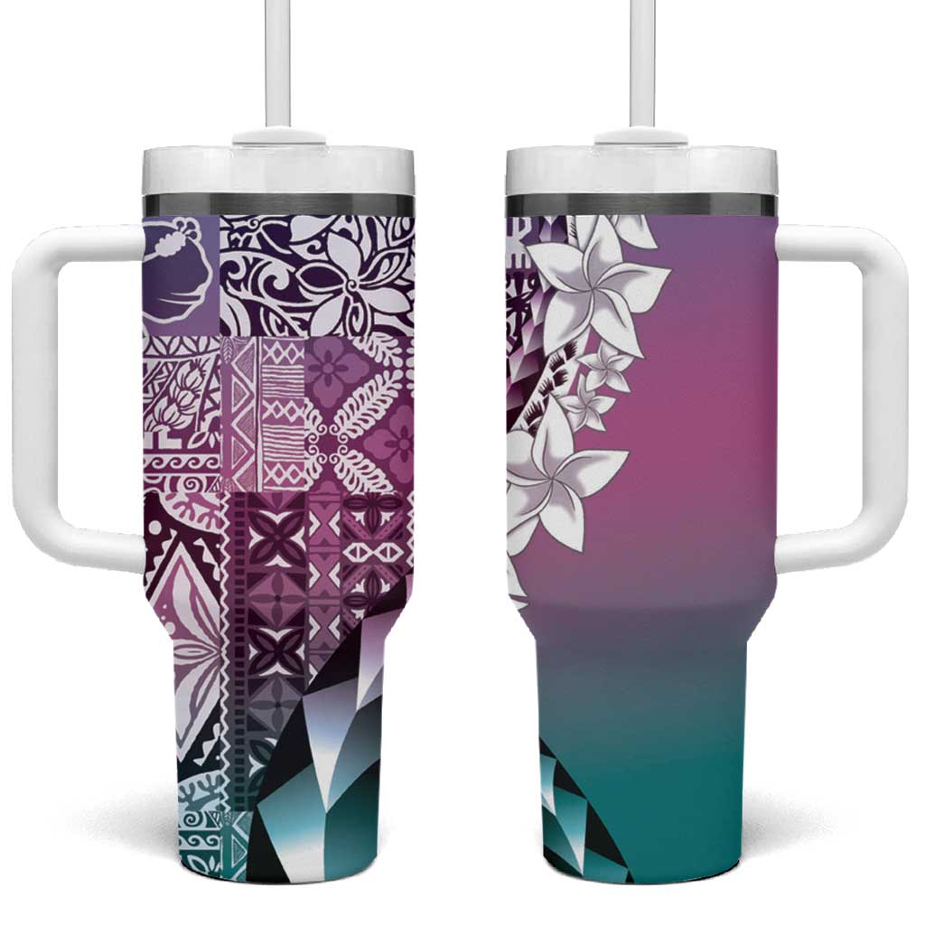 Aloha Vintage Plumeria Hawaiian Tapa Pattern Tumbler With Handle Gradient Hawaiian Tapa Pattern - Polynesian Pride