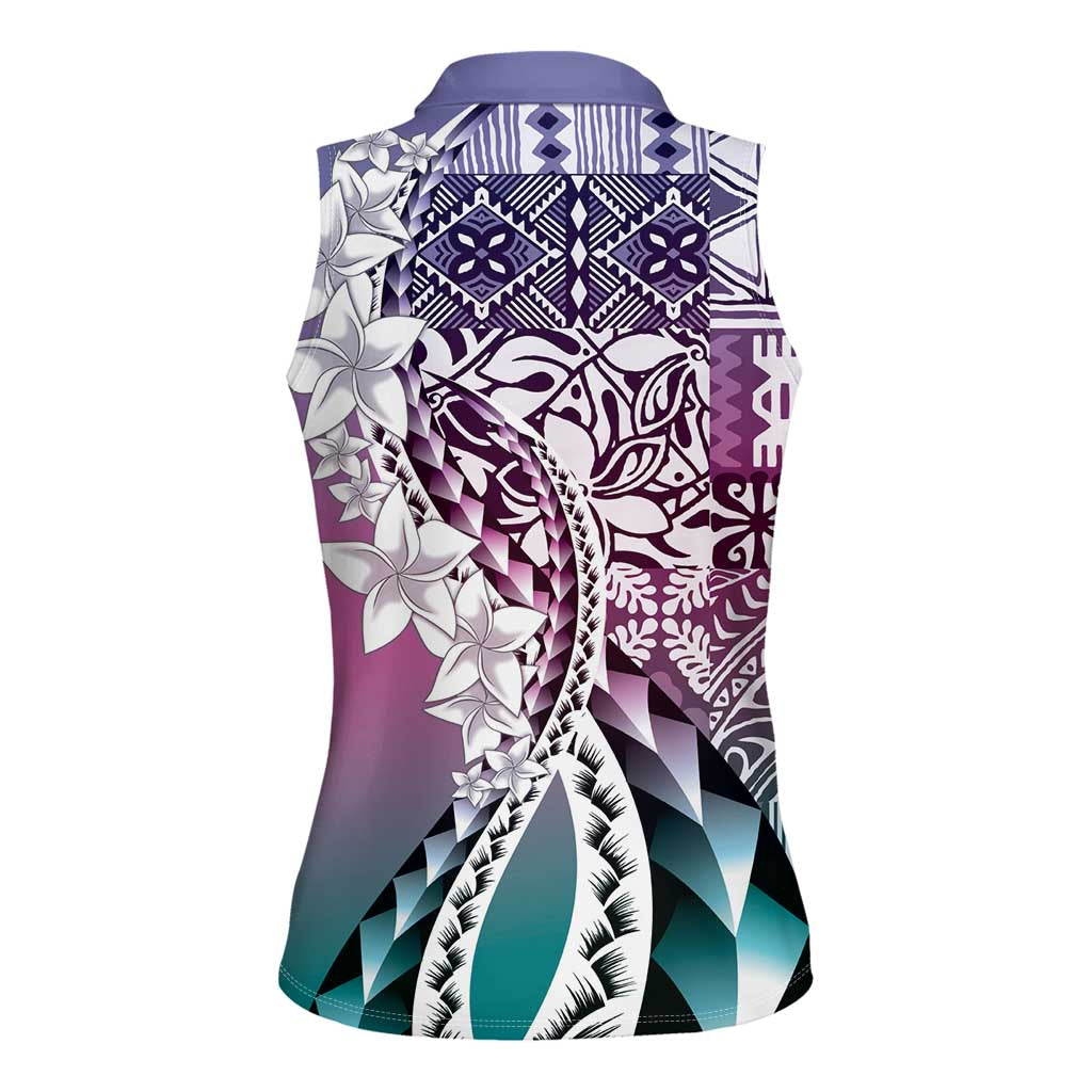 Aloha Vintage Plumeria Hawaiian Tapa Pattern Women Sleeveless Polo Shirt Gradient Hawaiian Tapa Pattern - Polynesian Pride