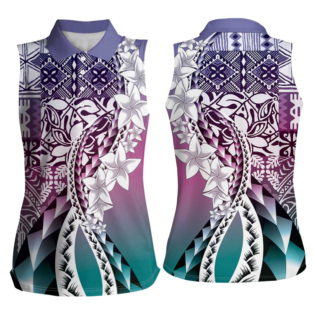 Aloha Vintage Plumeria Hawaiian Tapa Pattern Women Sleeveless Polo Shirt Gradient Hawaiian Tapa Pattern - Polynesian Pride