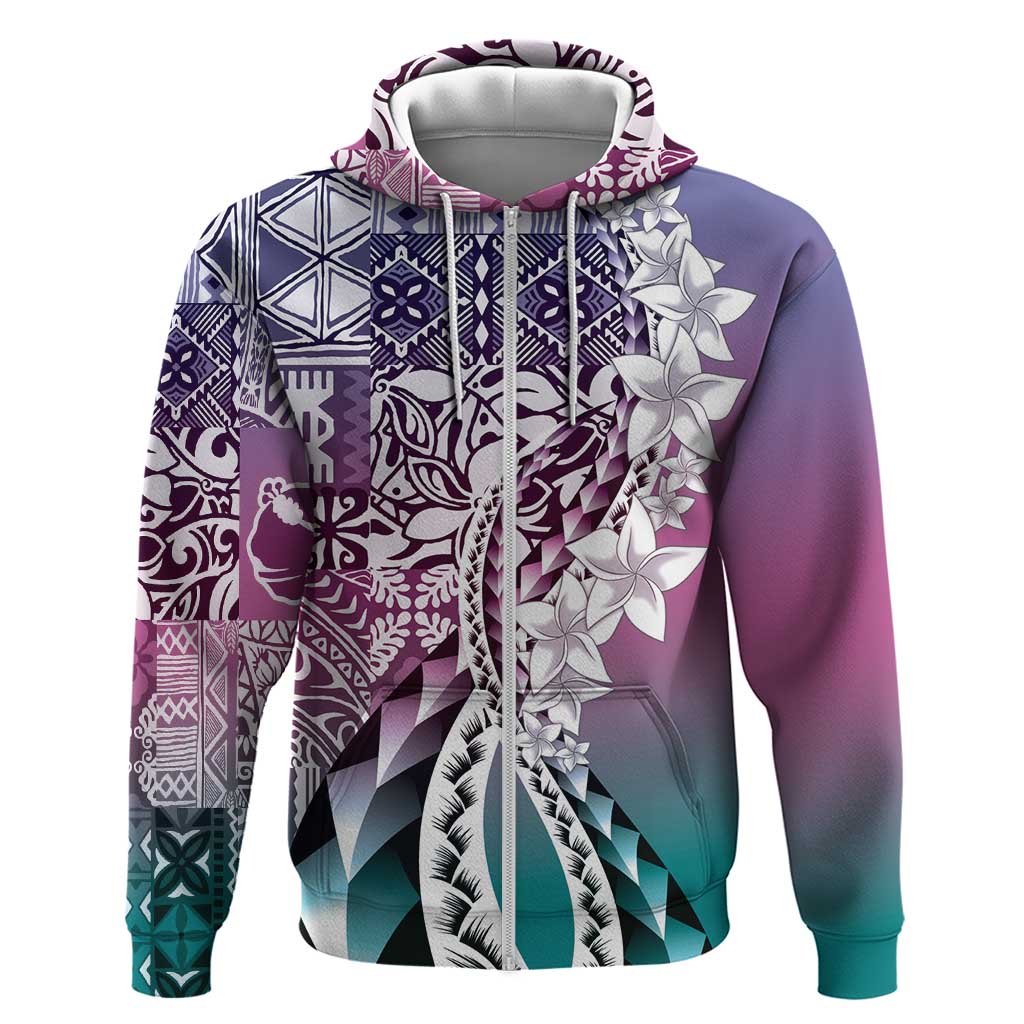 Aloha Vintage Plumeria Hawaiian Tapa Pattern Zip Hoodie Gradient Hawaiian Tapa Pattern - Polynesian Pride