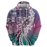 Aloha Vintage Plumeria Hawaiian Tapa Pattern Zip Hoodie Gradient Hawaiian Tapa Pattern - Polynesian Pride