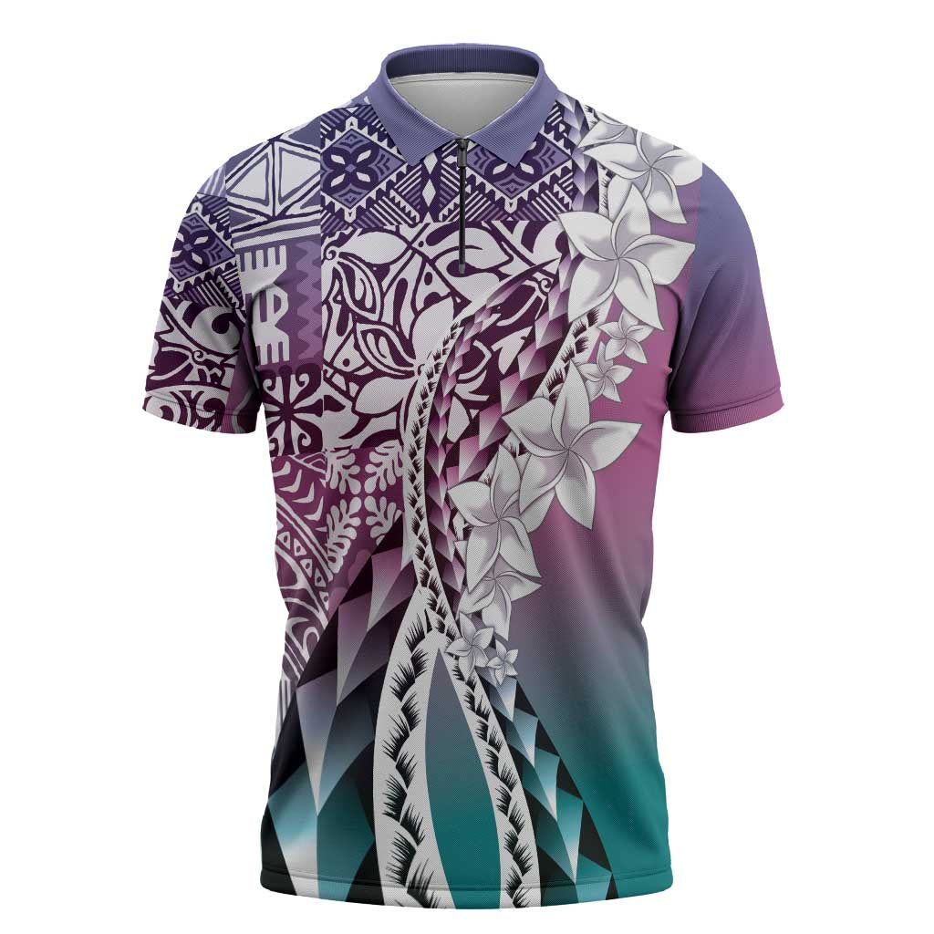 Aloha Vintage Plumeria Hawaiian Tapa Pattern Zipper Polo Shirt Gradient Hawaiian Tapa Pattern - Polynesian Pride