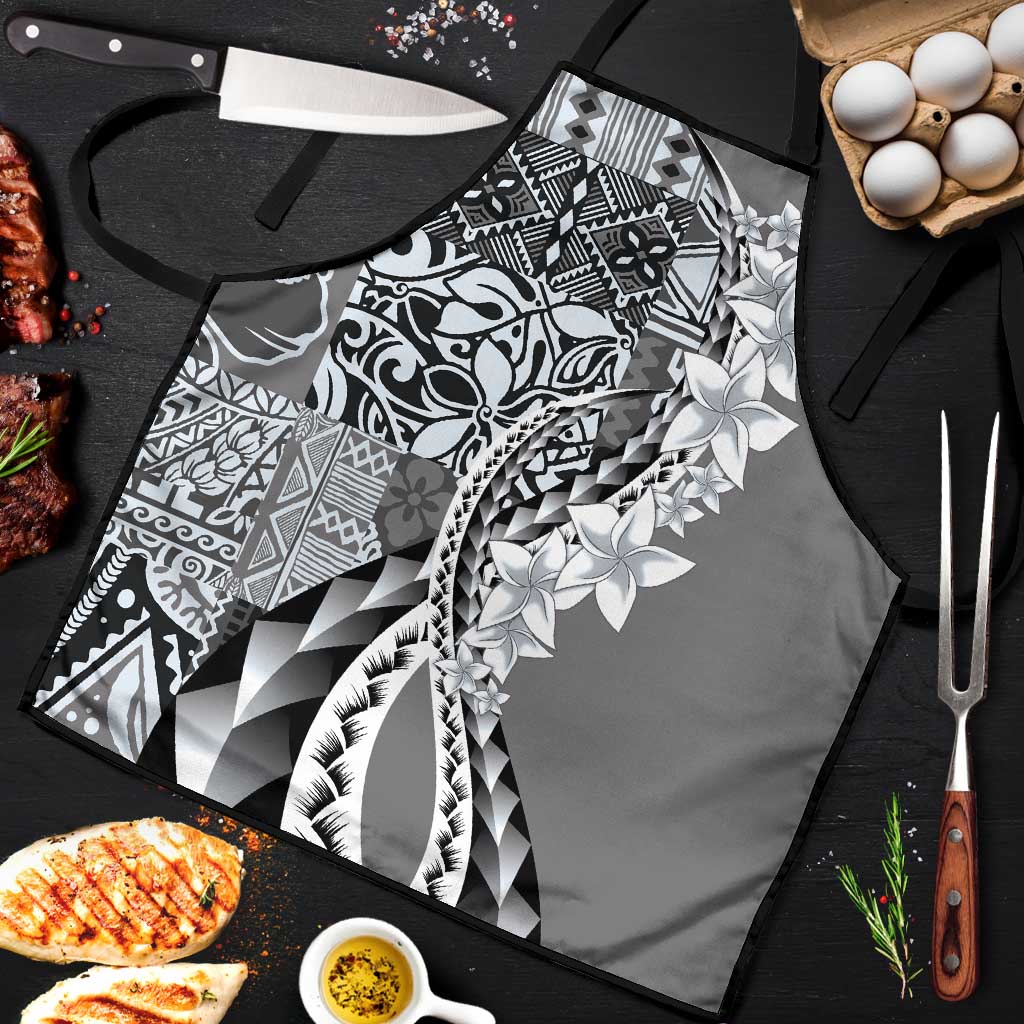 Aloha Vintage Plumeria Hawaiian Tapa Pattern Apron Gray Hawaiian Tapa Pattern - Polynesian Pride