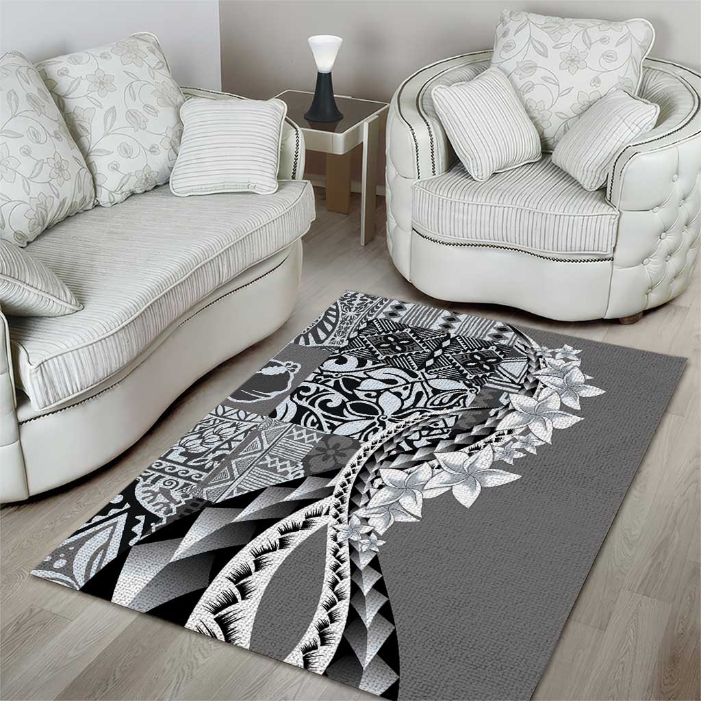 Aloha Vintage Plumeria Hawaiian Tapa Pattern Area Rug Gray Hawaiian Tapa Pattern - Polynesian Pride