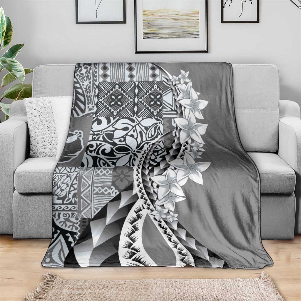 Aloha Vintage Plumeria Hawaiian Tapa Pattern Blanket Gray Hawaiian Tapa Pattern - Polynesian Pride