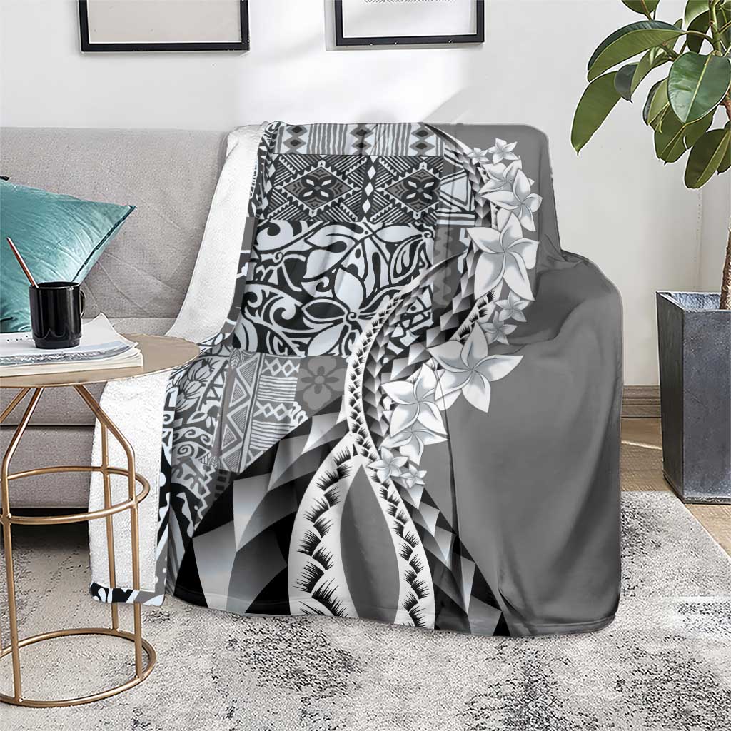 Aloha Vintage Plumeria Hawaiian Tapa Pattern Blanket Gray Hawaiian Tapa Pattern - Polynesian Pride
